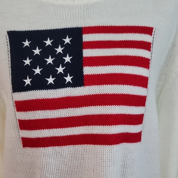 Red and White Crew Neck Sweater with Flag Design - Picture 2 of 8